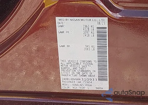 2024 Nissan Altima Sv Fwd z USA, uszkodzony, nr VIN 1N4BL4DV6RN310933